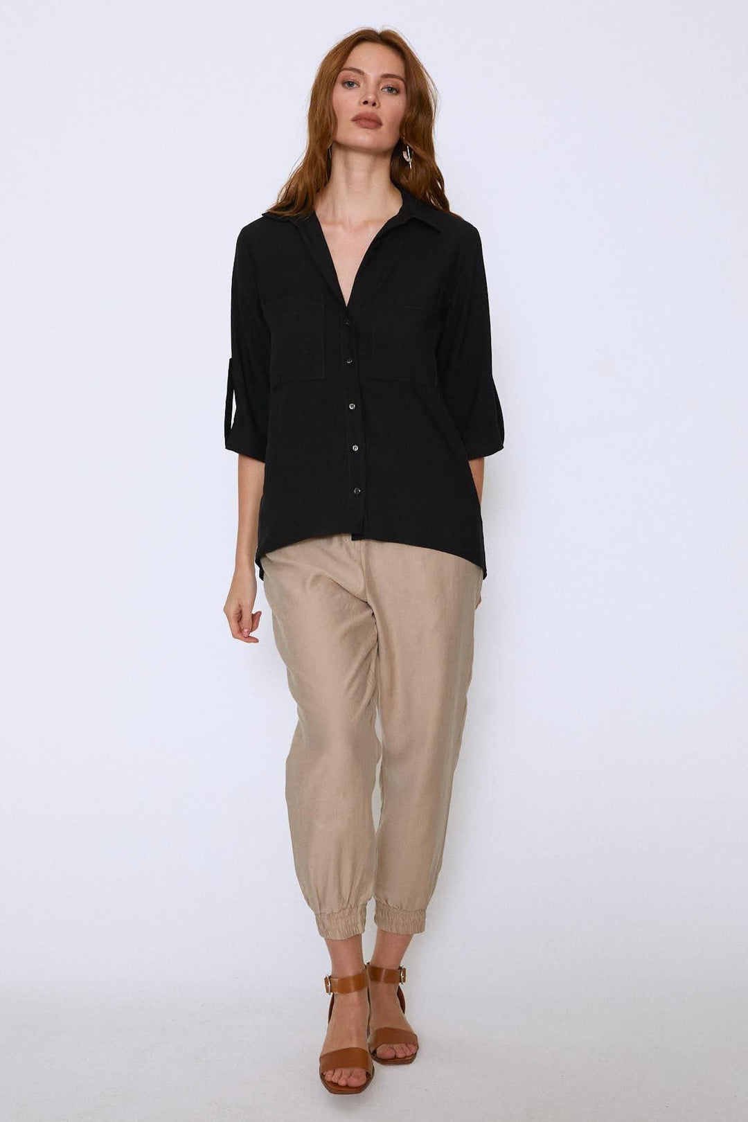 V Yaka Truvakar Kol Gömlek Siyah