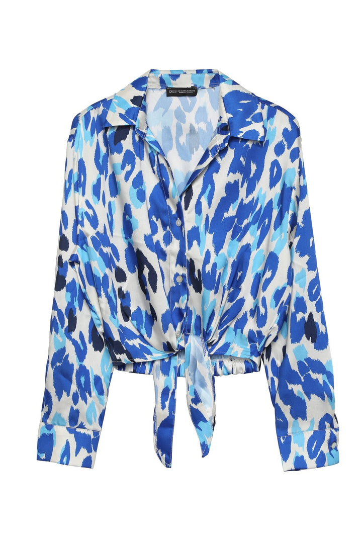 Bağlama Detaylı Saten Gömlek Sax