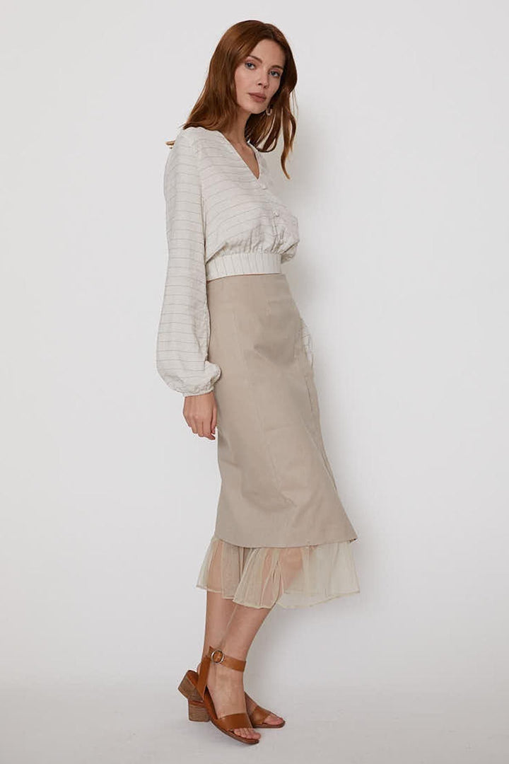 Arkası Bağlamalı Keten Bluz Naturel