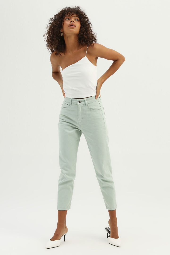 Tek Omuz Askılı Crop Bluz Ekru