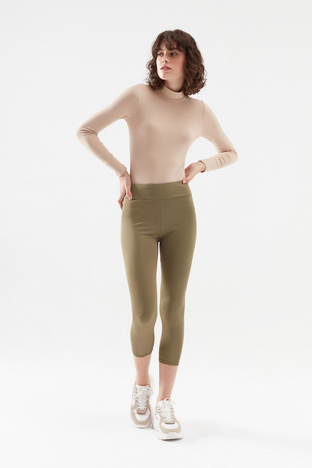 High Waist Basic Leggings Khaki