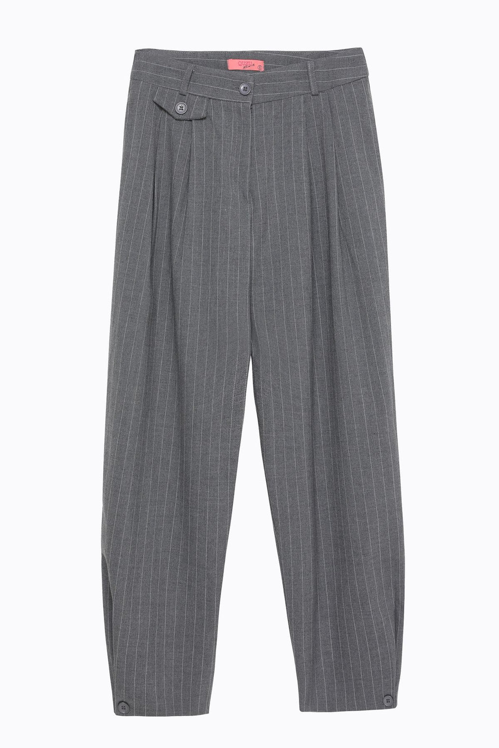 Button Detailed Striped Trousers Dark Gray