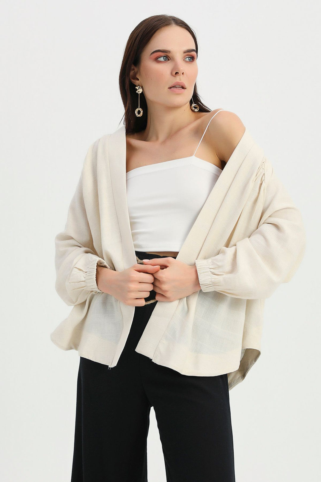 Arkası Nakışlı Ceket Ekru