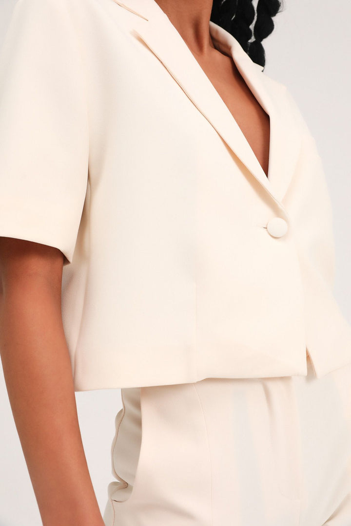 Kısa Kol Crop Blazer Ceket Kemik