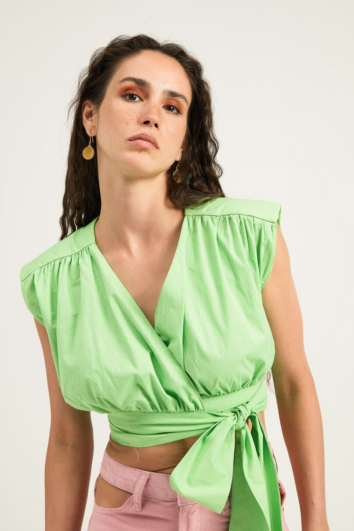 Padded Side Tie Blouse Green