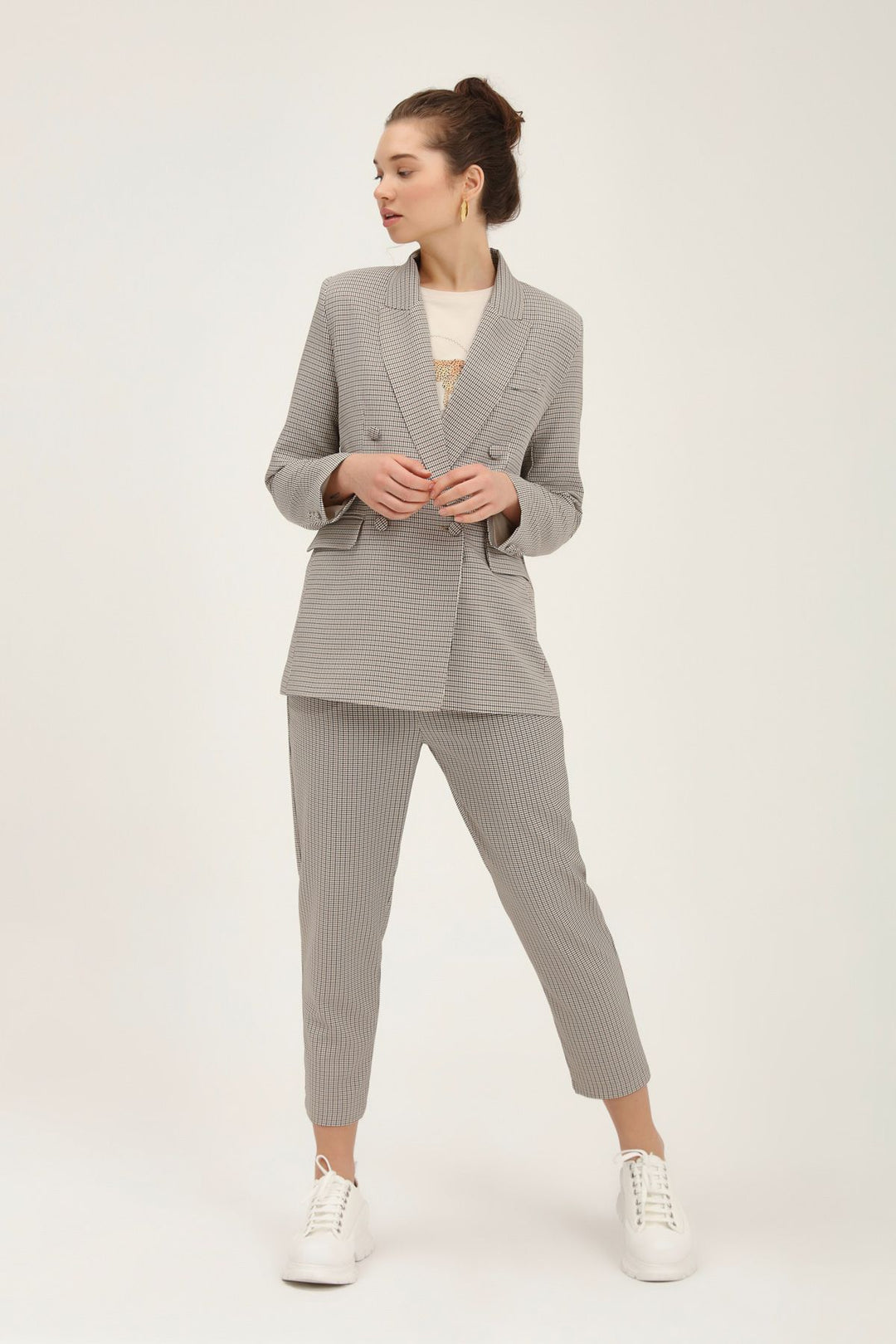 Çizgili Blazer Ceket Camel