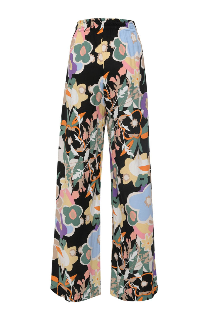 Desenli Bol Paça Pantolon Siyah