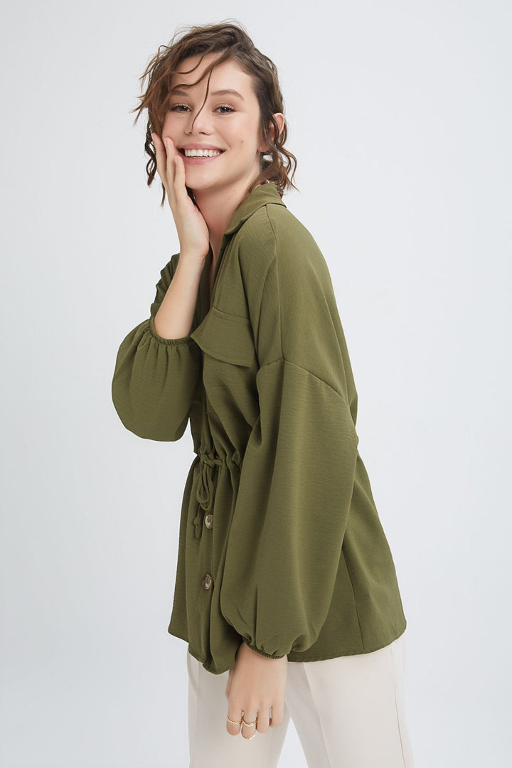 Tie Waist Pocket Shirt Khaki