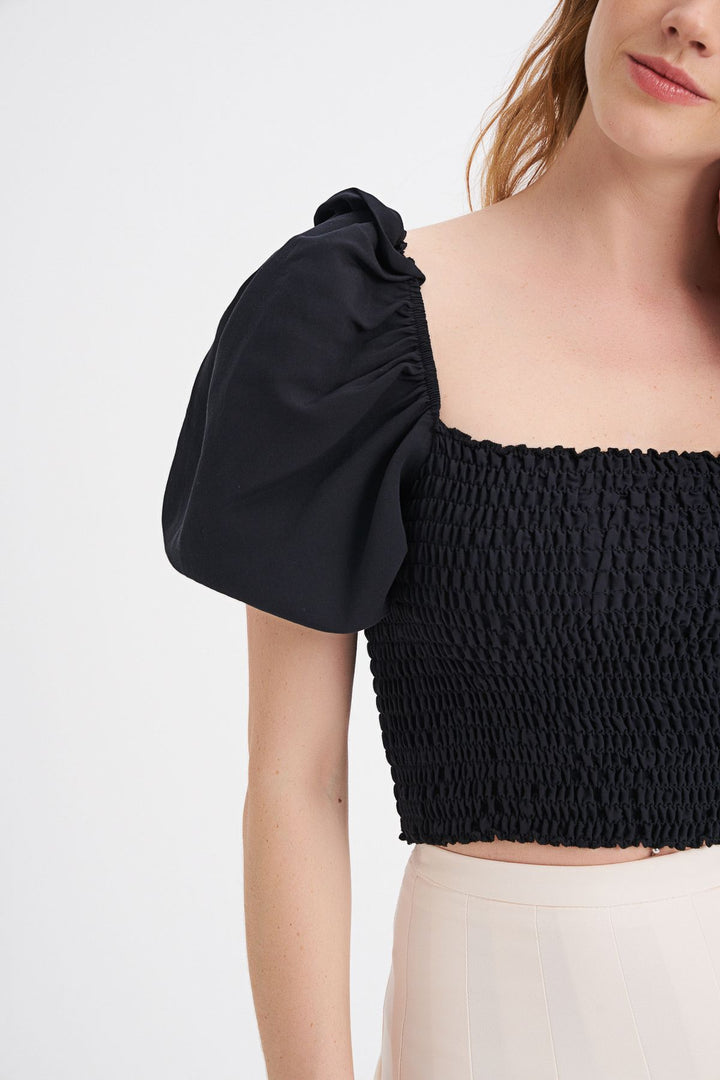 Balon Kol Gipeli Bluz Siyah