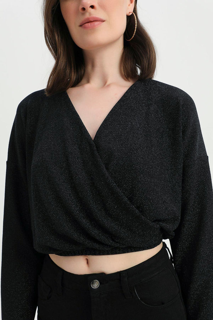 Double Breasted Silvery Blouse Black