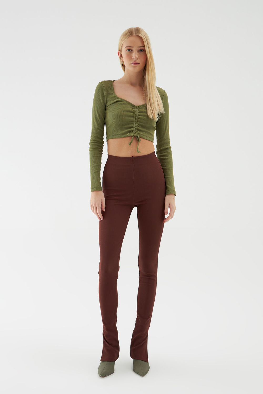 Side Slit Trousers Brown