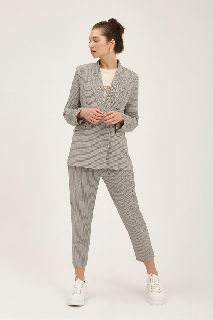 Çizgili Blazer Ceket Camel