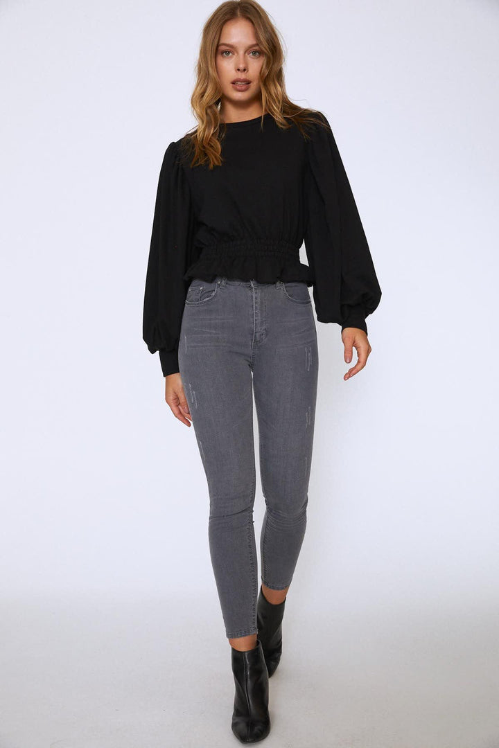 Yüksek Bel Skinny Pantolon Gri
