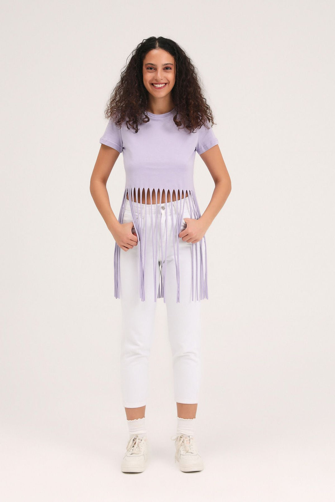 Ucu Püsküllü Tişört Lila