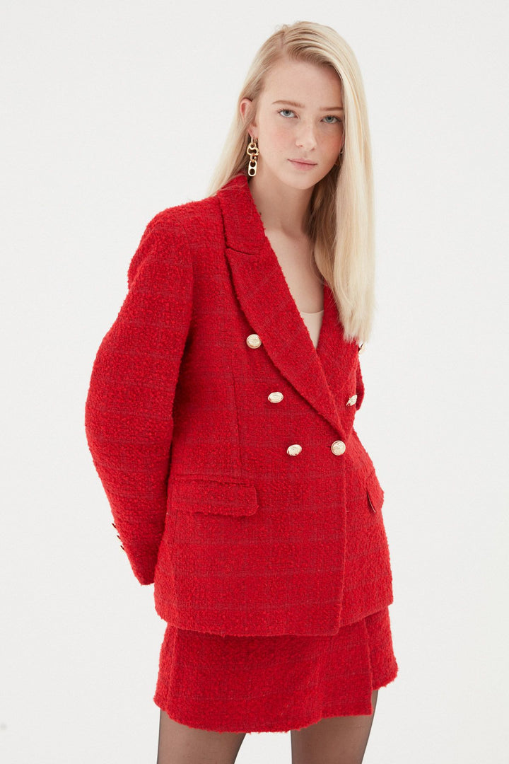 Kruvaze Tüvit Blazer Ceket Kırmızı