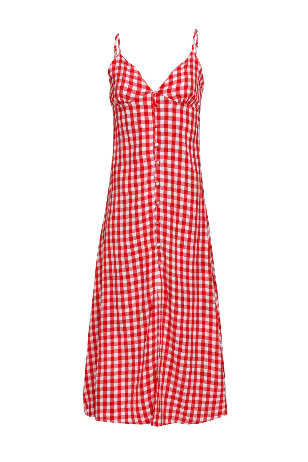 Düğmeli Ekose Elbise Kırmızı