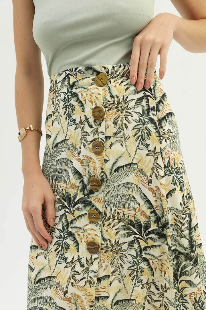 Patterned Slit Skirt Green