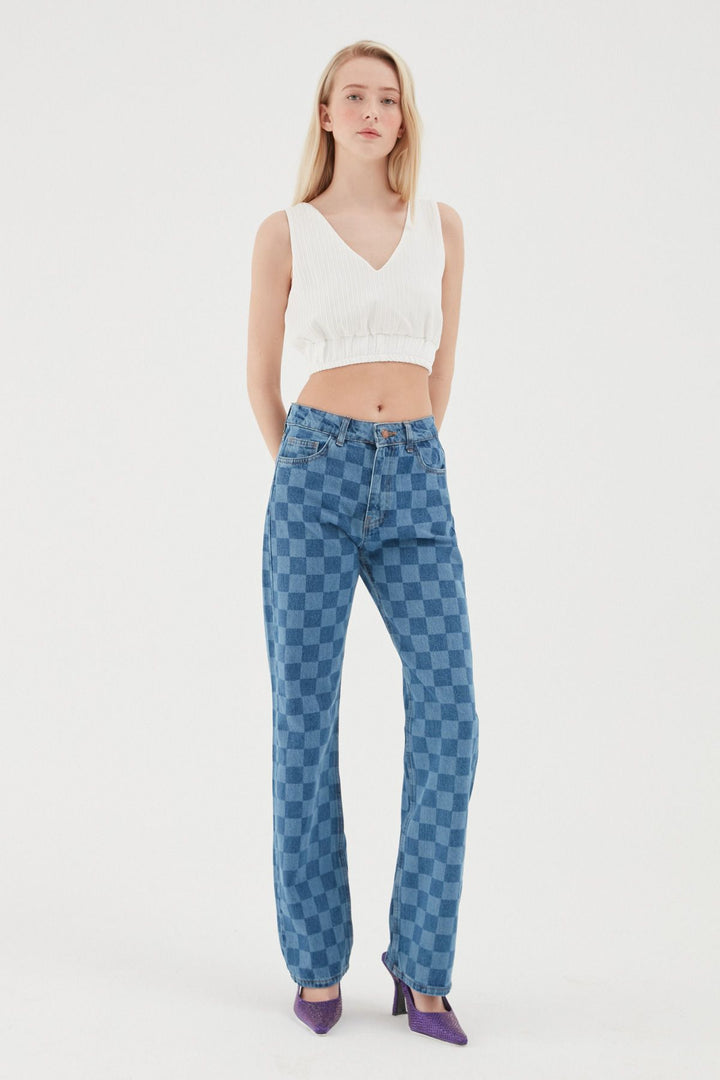 Checkered Jeans Blue