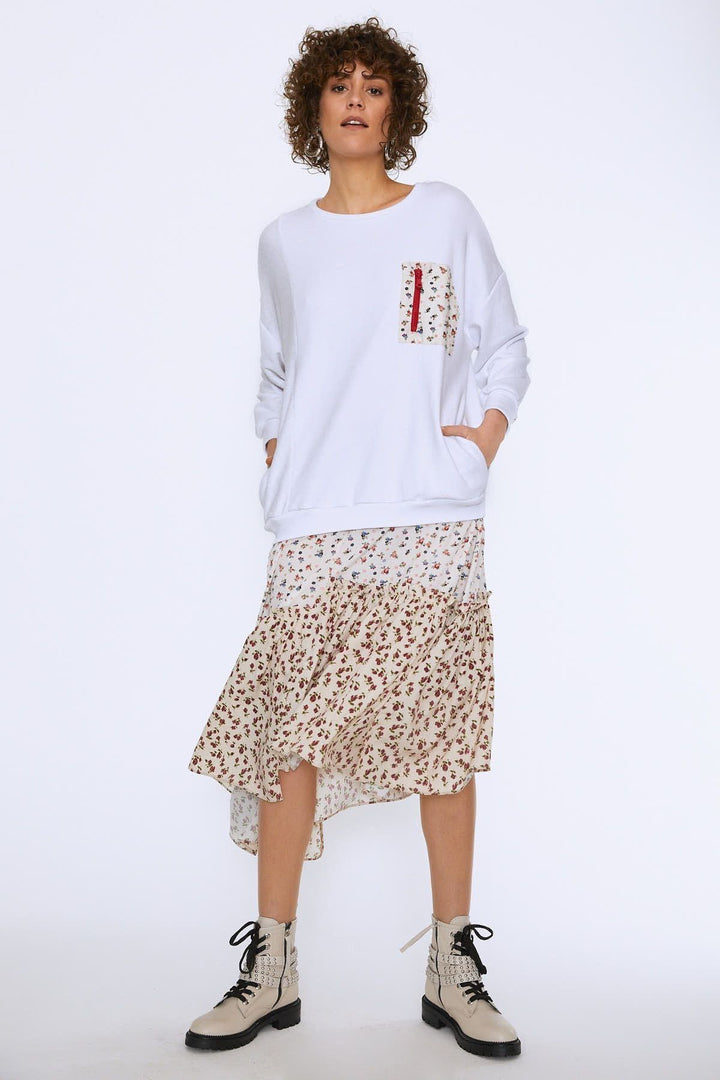 Patterned Pocket Detailed Dress White