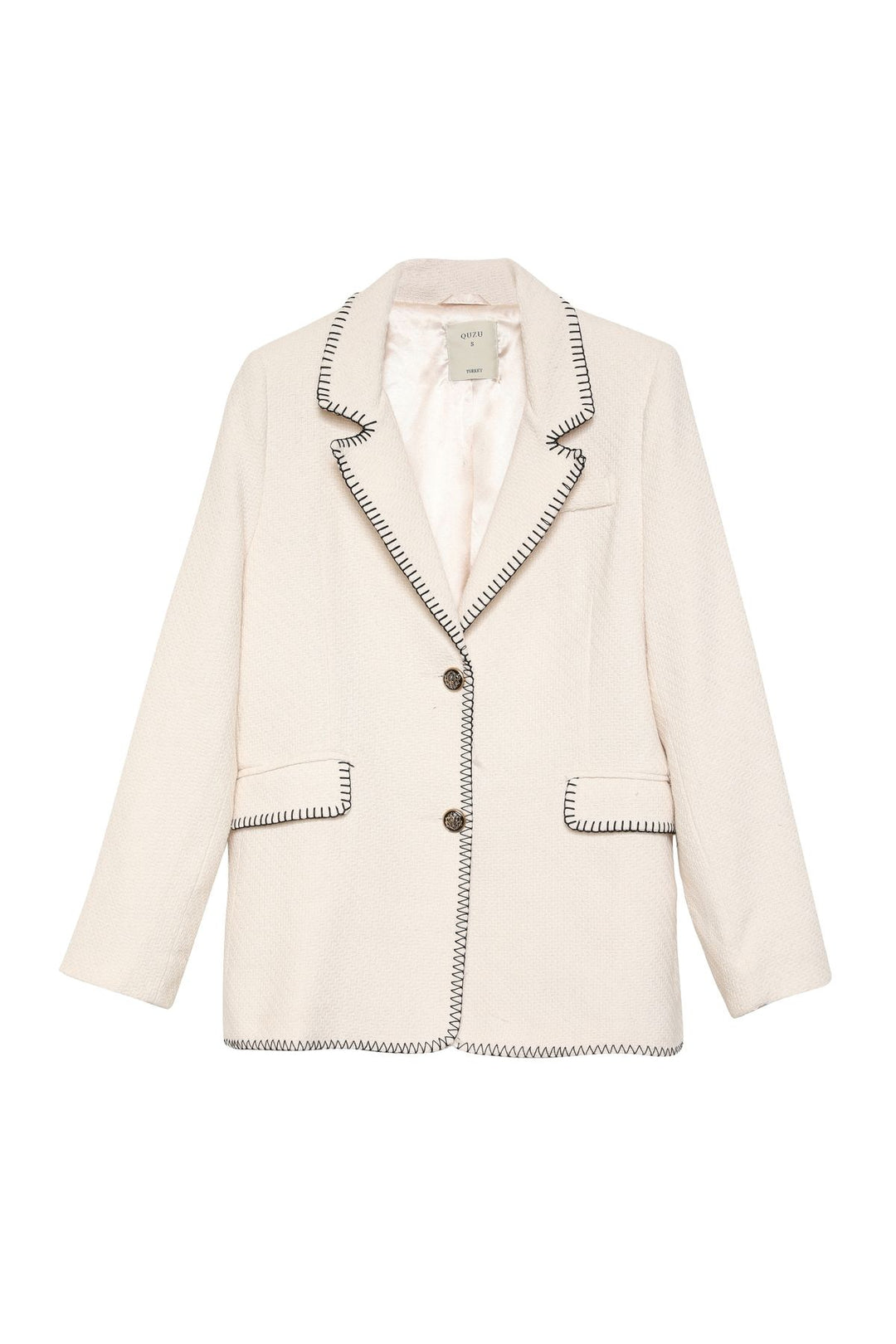 Stitching Detailed Blazer Jacket Ecru