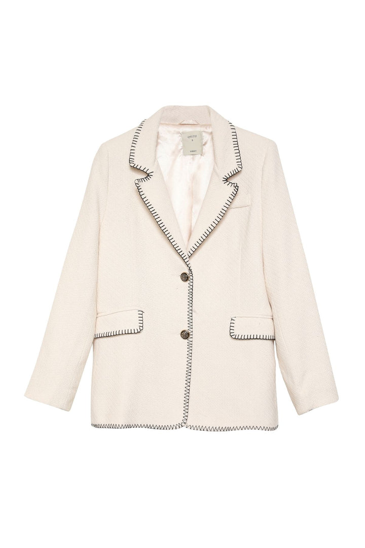 Stitching Detailed Blazer Jacket Ecru