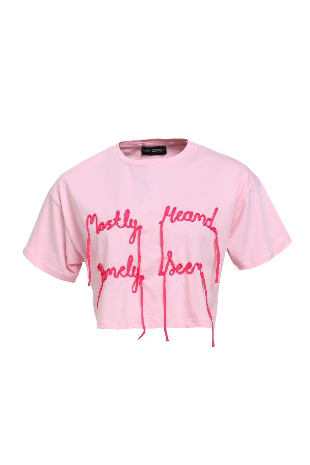 Embroidery Detailed Crop T-Shirt Pink
