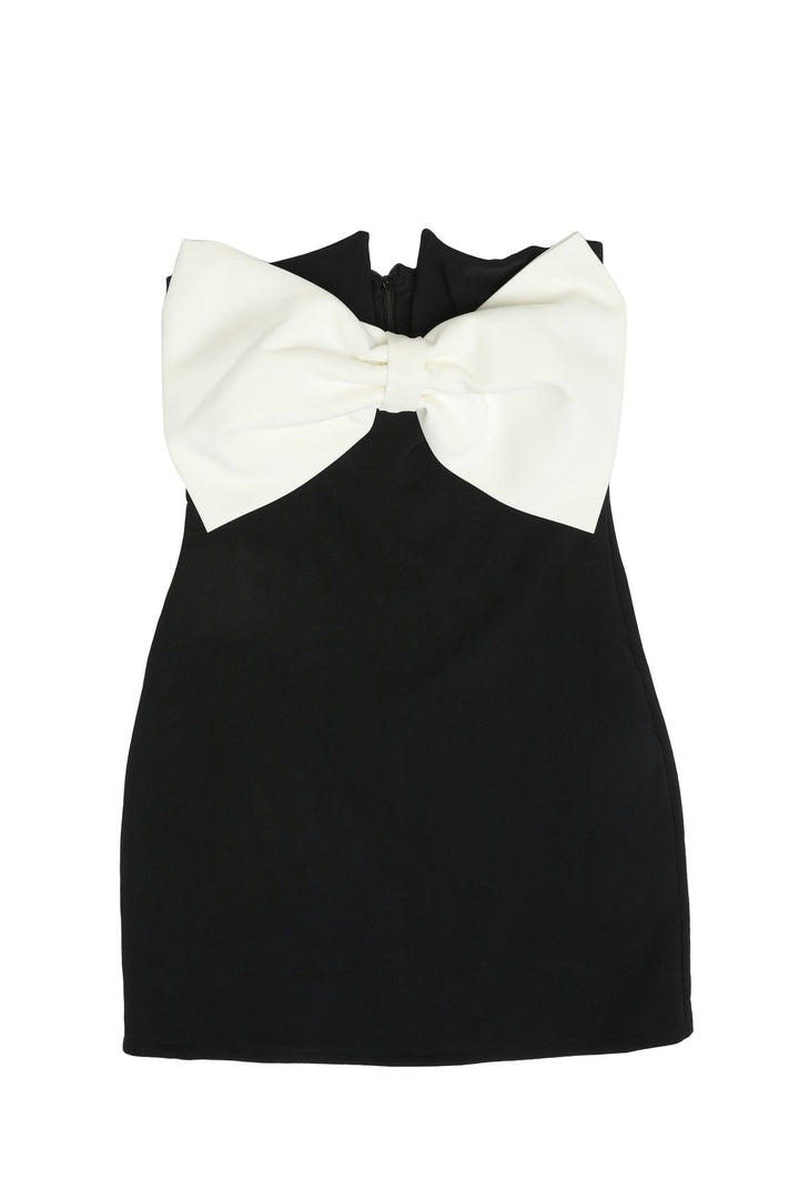 Bow Detailed Strapless Mini Dress Black