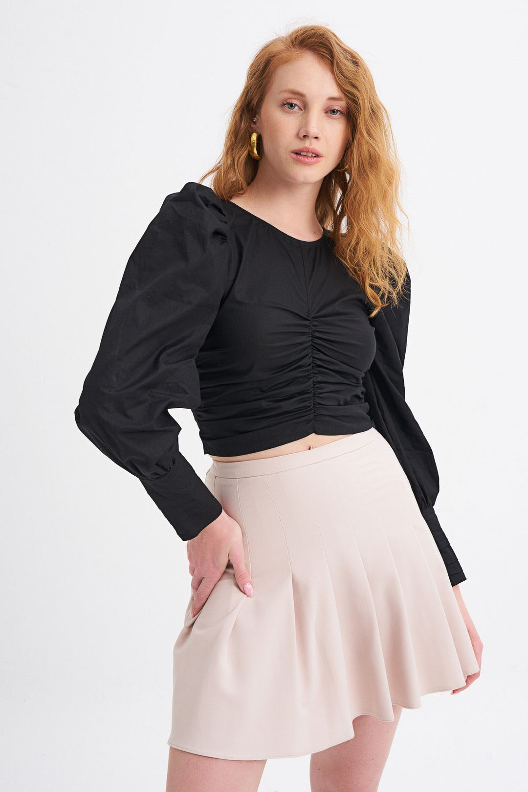 Balon Kol Gipeli Bluz Siyah