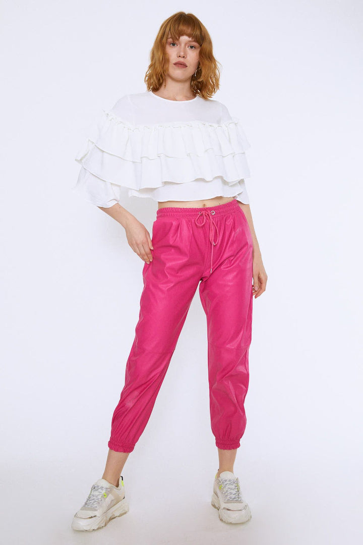 Beli Lastikli Jogger Pantolon Fuşya
