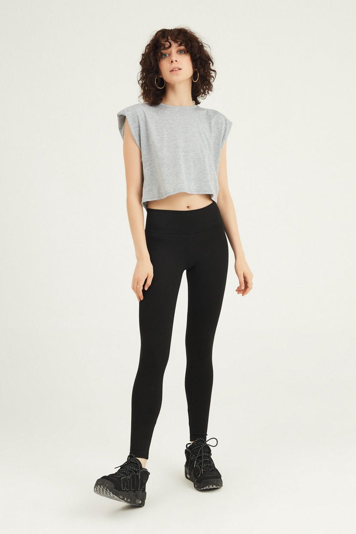 Vatkalı Basic Crop Tişört Grimelanj