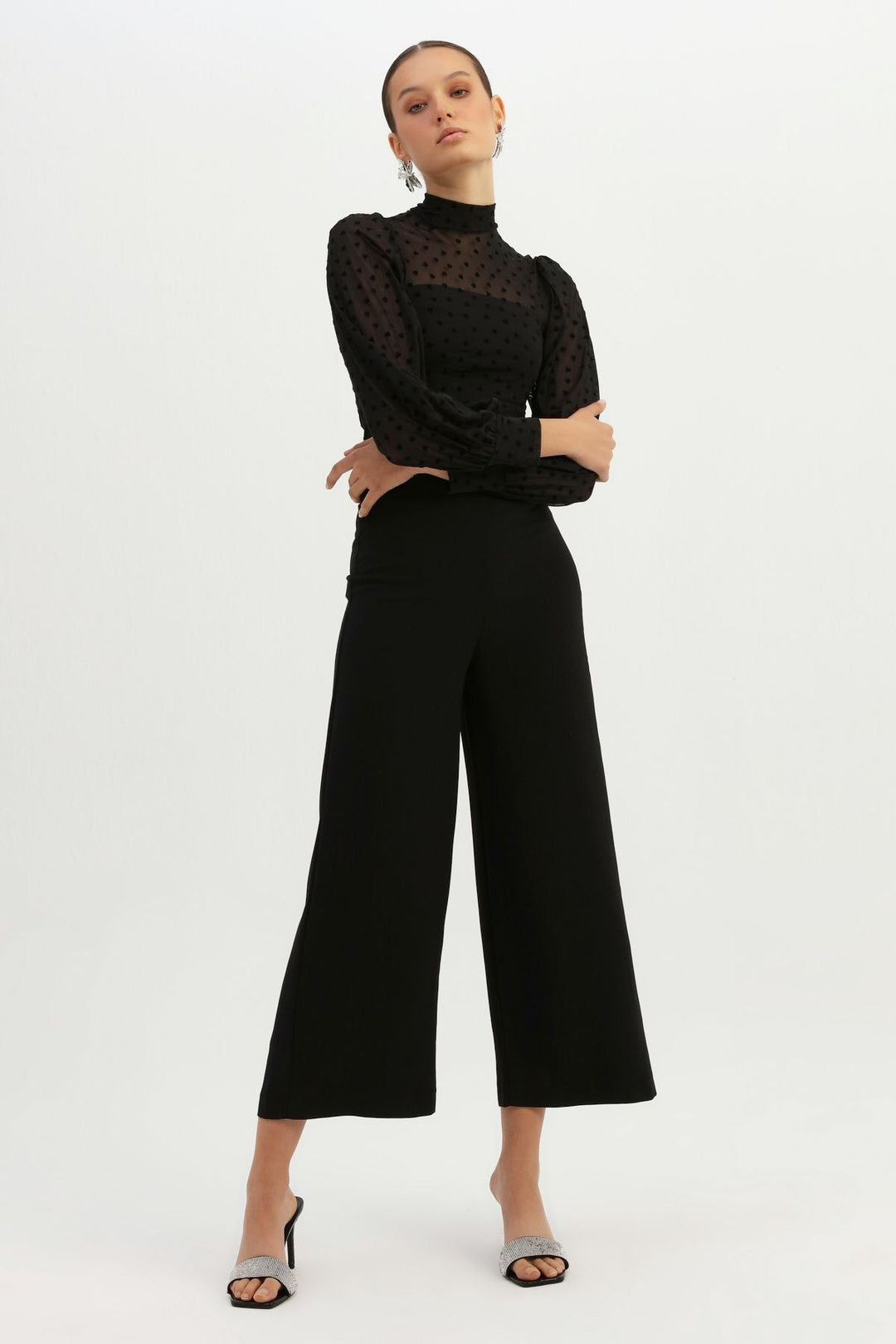 Balloon Sleeve Tulle Blouse Black