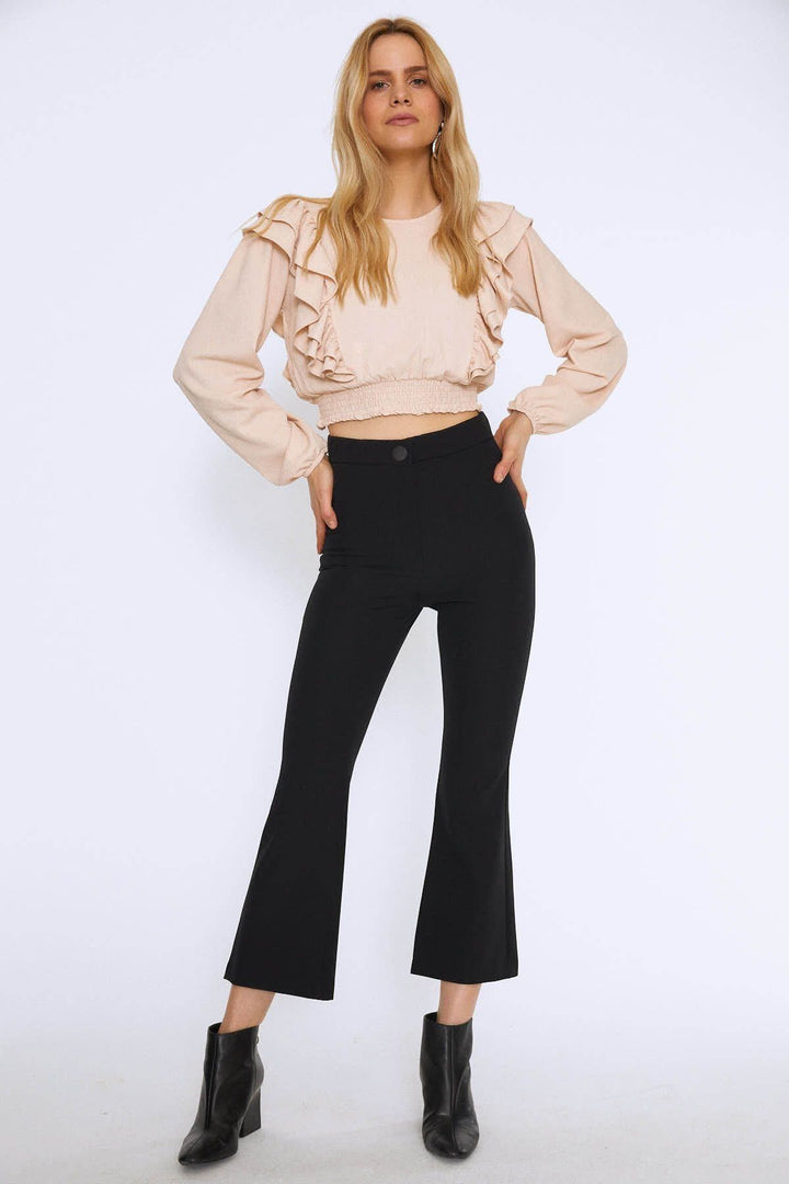 Ruffled Crop Blouse With Waist Gipe Beige