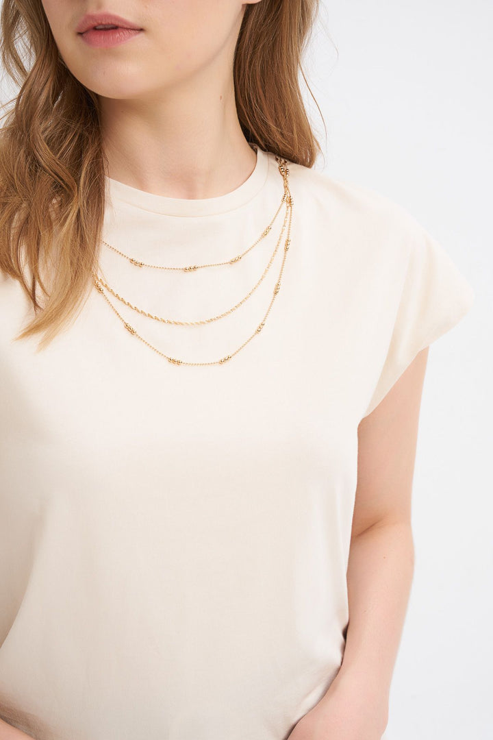 Necklace Accessory Detailed T-Shirt Light Beige