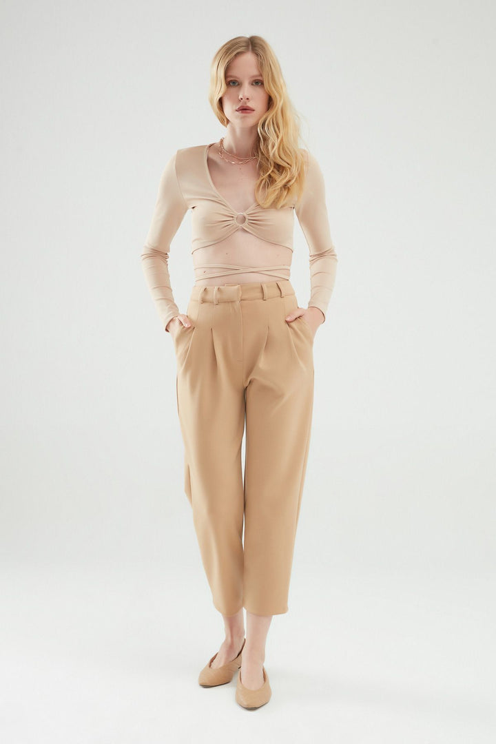 Pleat Detailed Trousers Beige