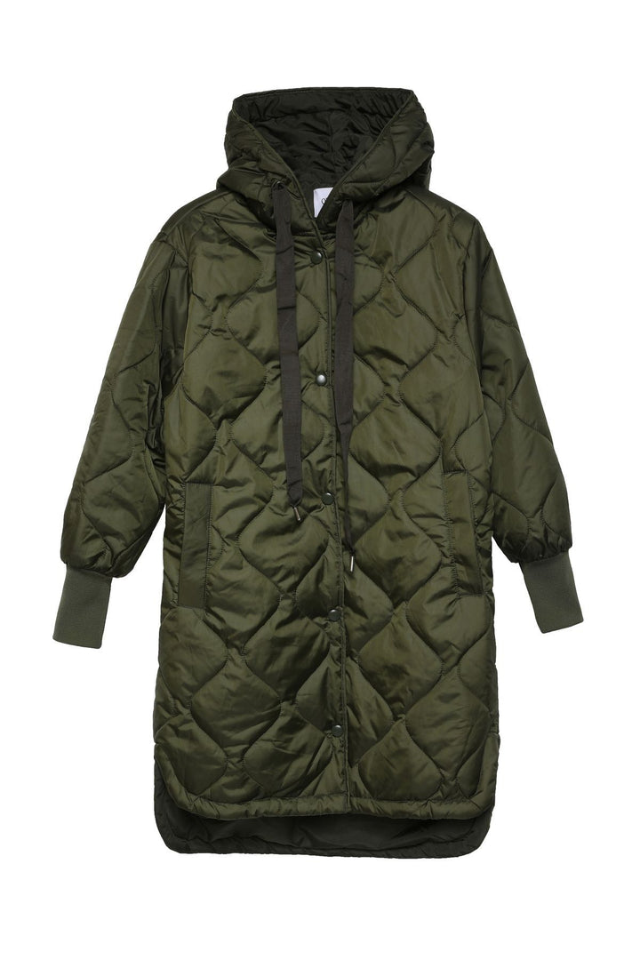Hooded Quilted Long Coat Khaki