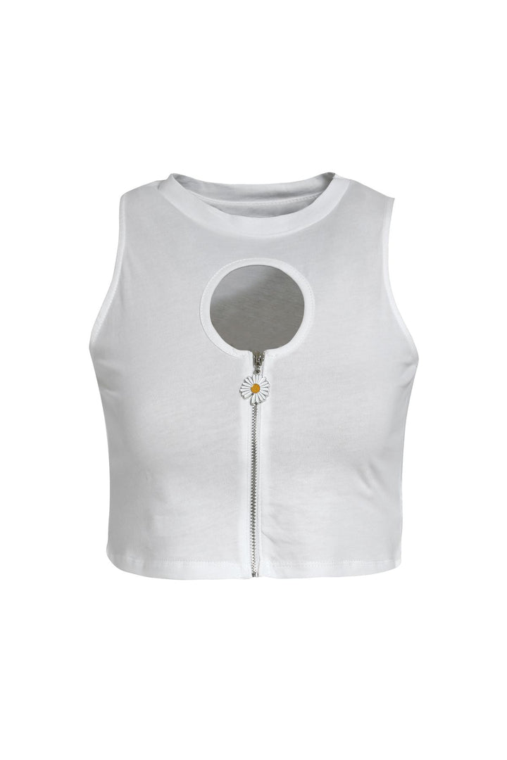 Decollete Detailed Zippered Sleeveless T-Shirt White