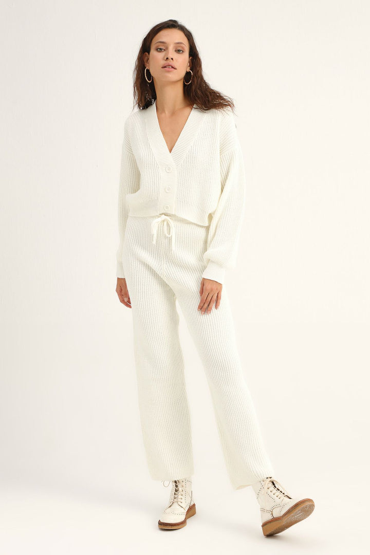 Wide Leg Knitwear Trousers White