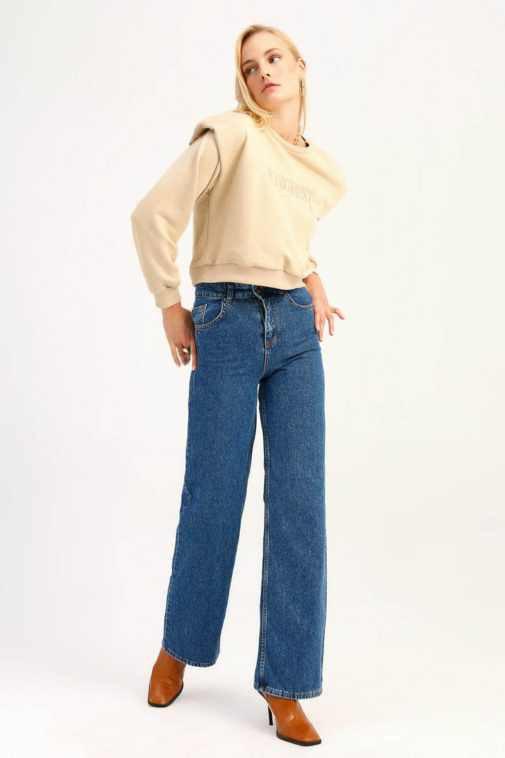 Padded Embroidered Sweatshirt Dark Beige