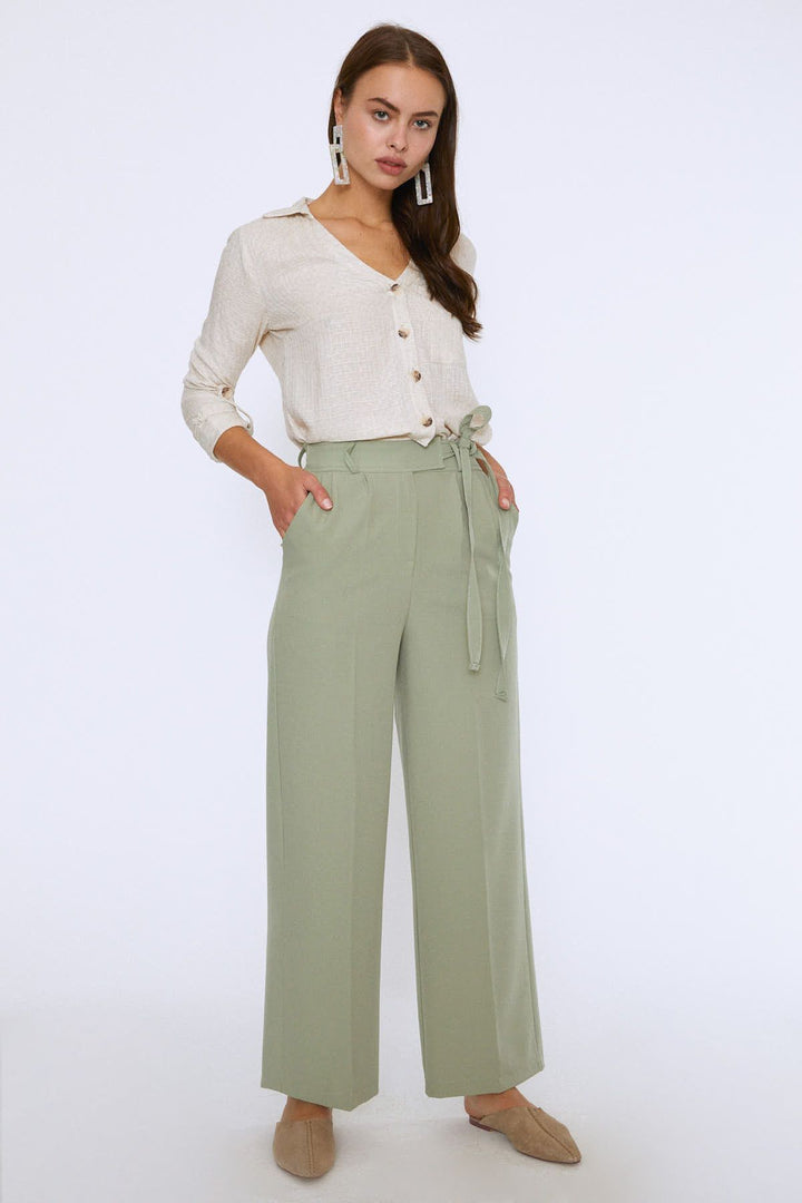 Tie Waist Wide Leg Trousers Mint