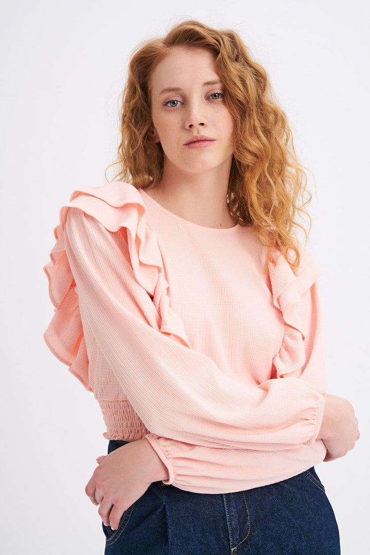 Frilled Crop Blouse With Waist Gipey Powder