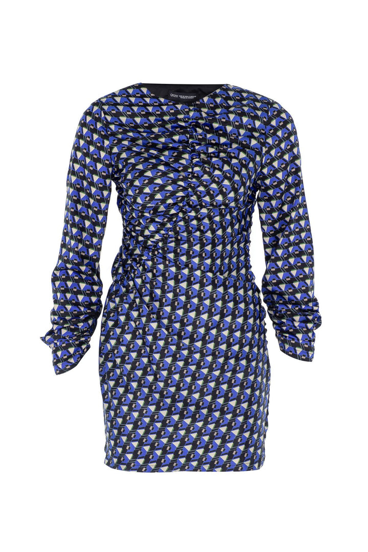 Waistband Pleated Mini Dress Blue