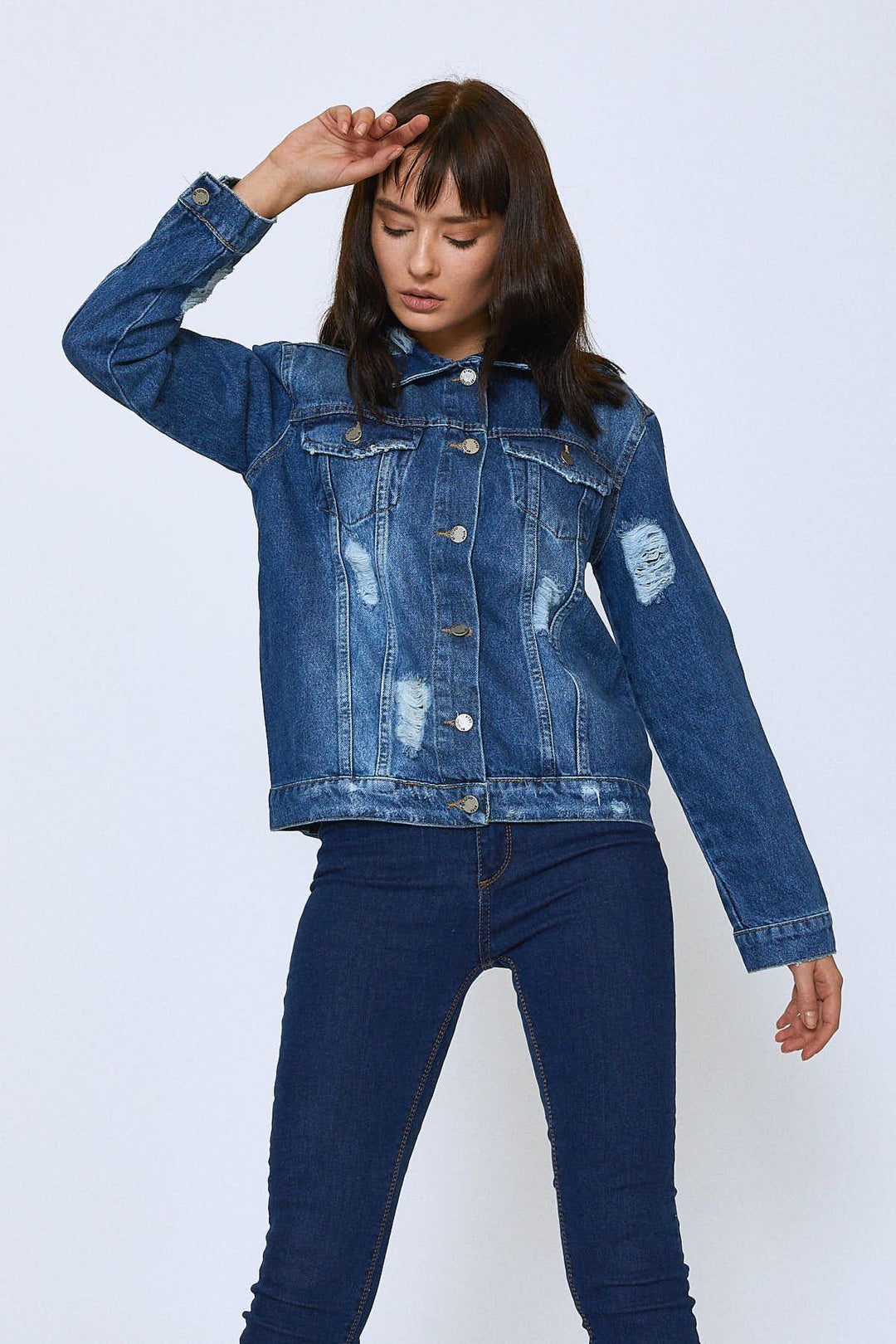 Back Printed Denim Jacket Blue