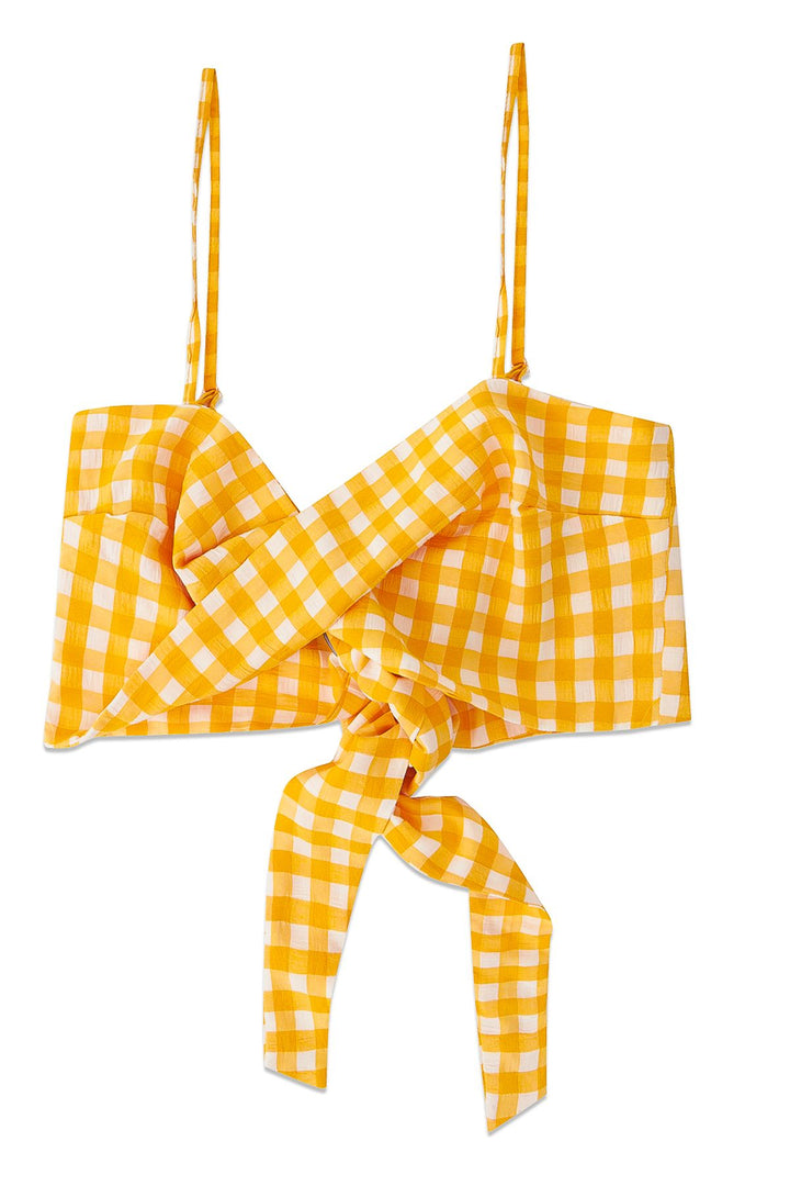 Plaid Knot Detailed Crop Blouse Orange