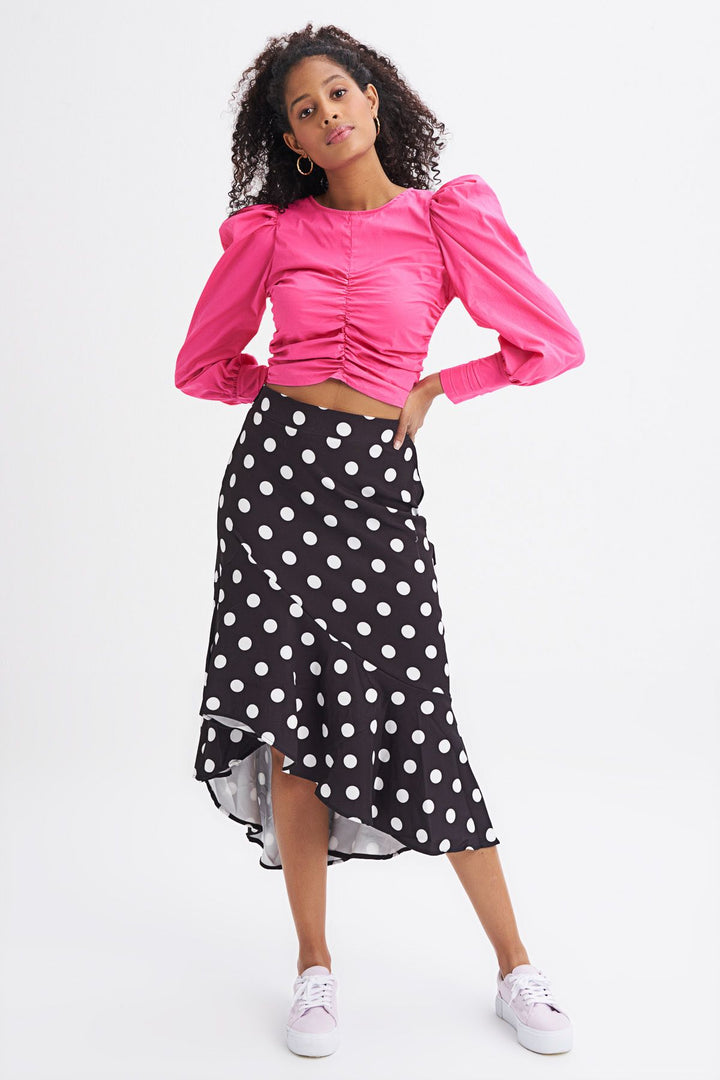 Balon Kol Gipeli Bluz Fuşya