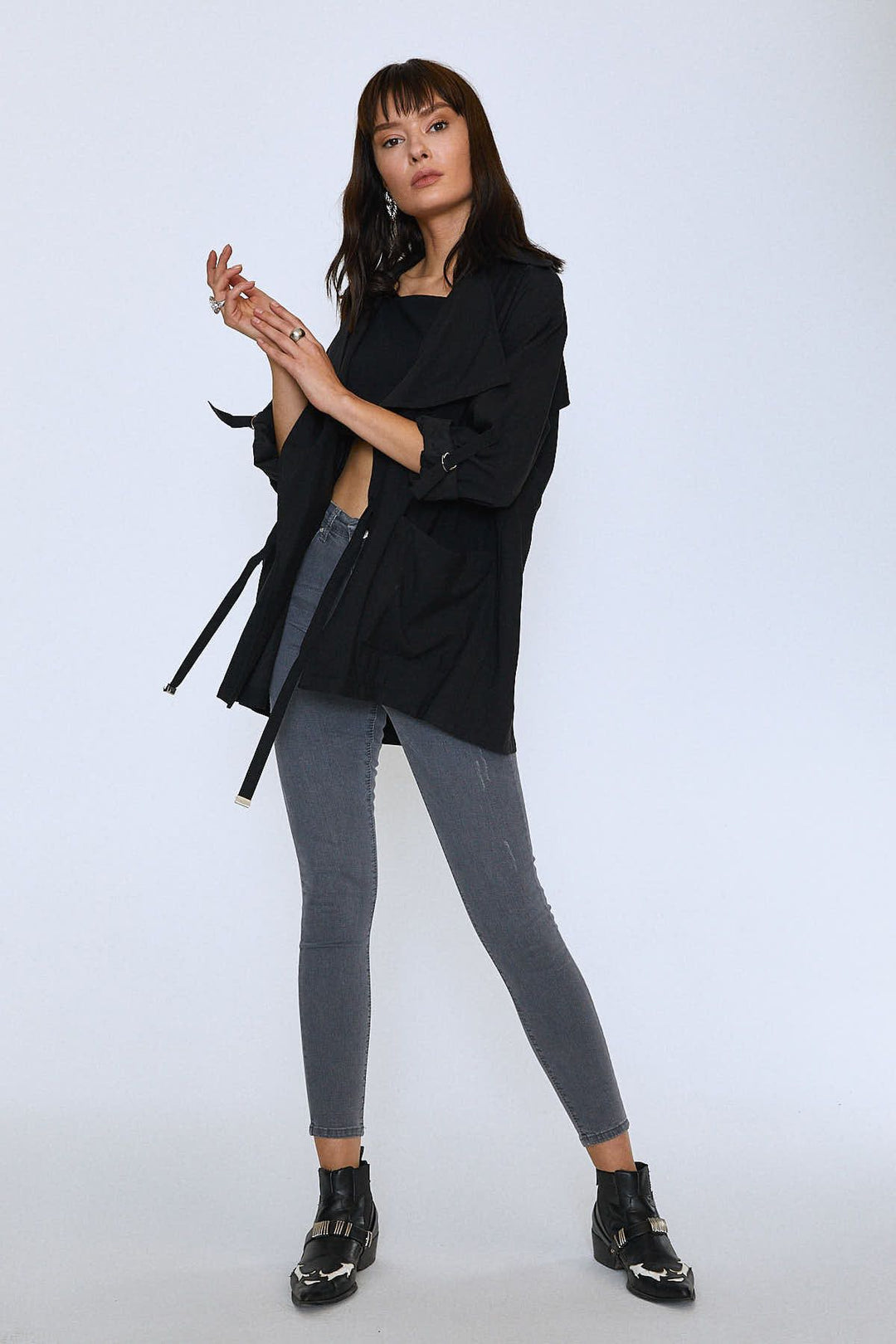 Şal Yaka Oversize Ceket Siyah