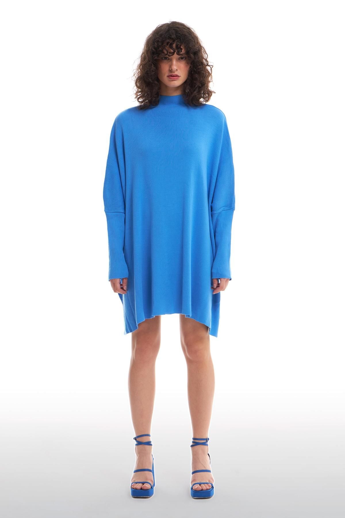 Half Turtleneck Oversize Sweater Blue