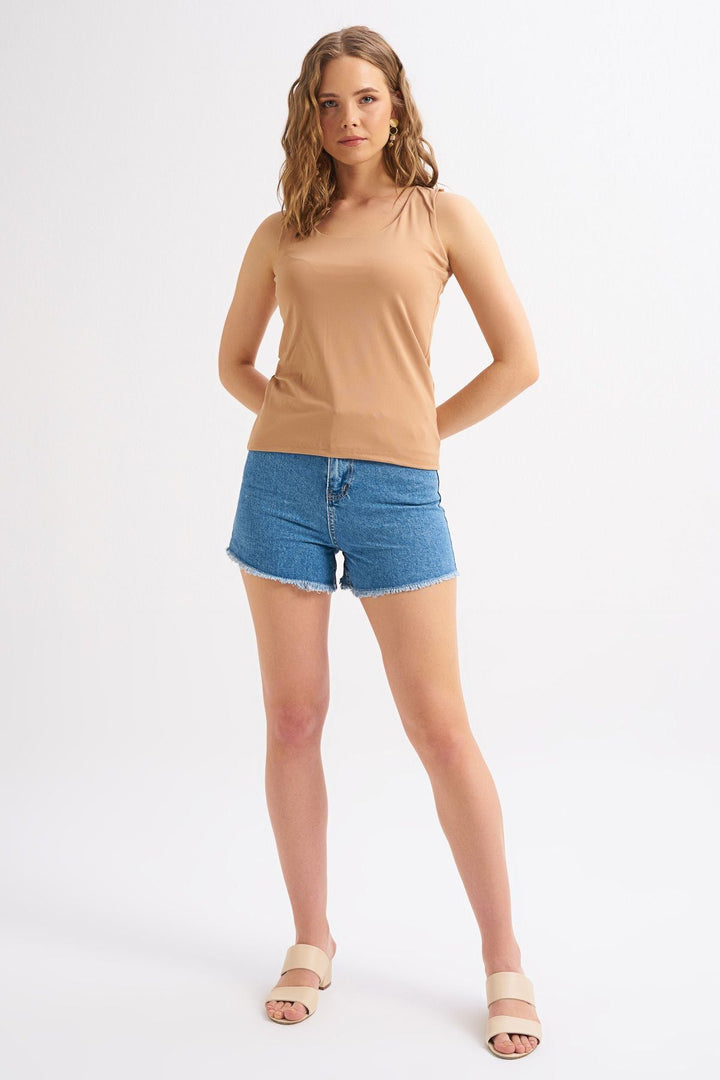 Kalın Askılı Basic Bluz Camel