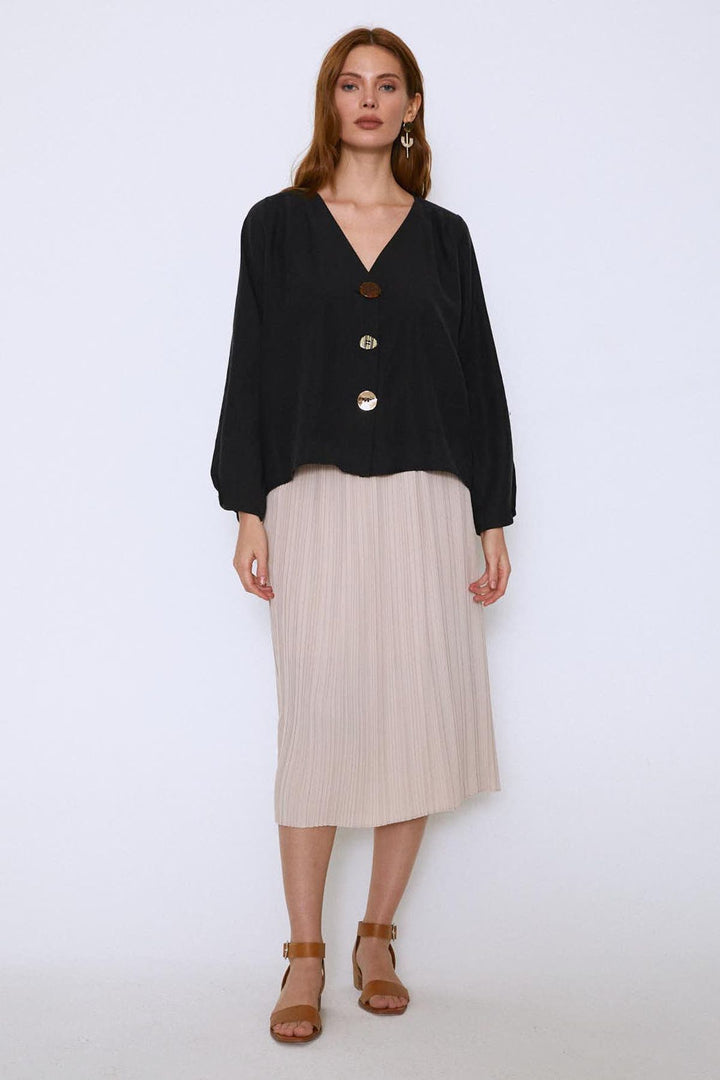 Buttoned V-Neck Shirt Black