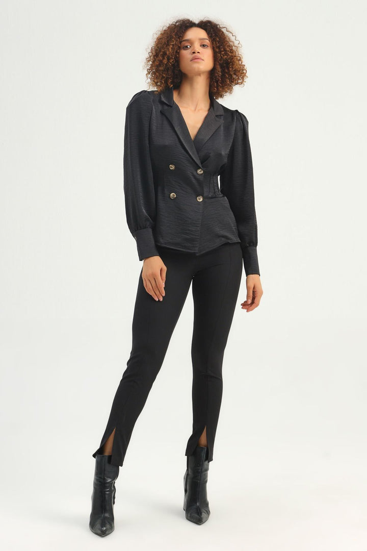 Waistcoat Double Breasted Buttoned Blouse Black