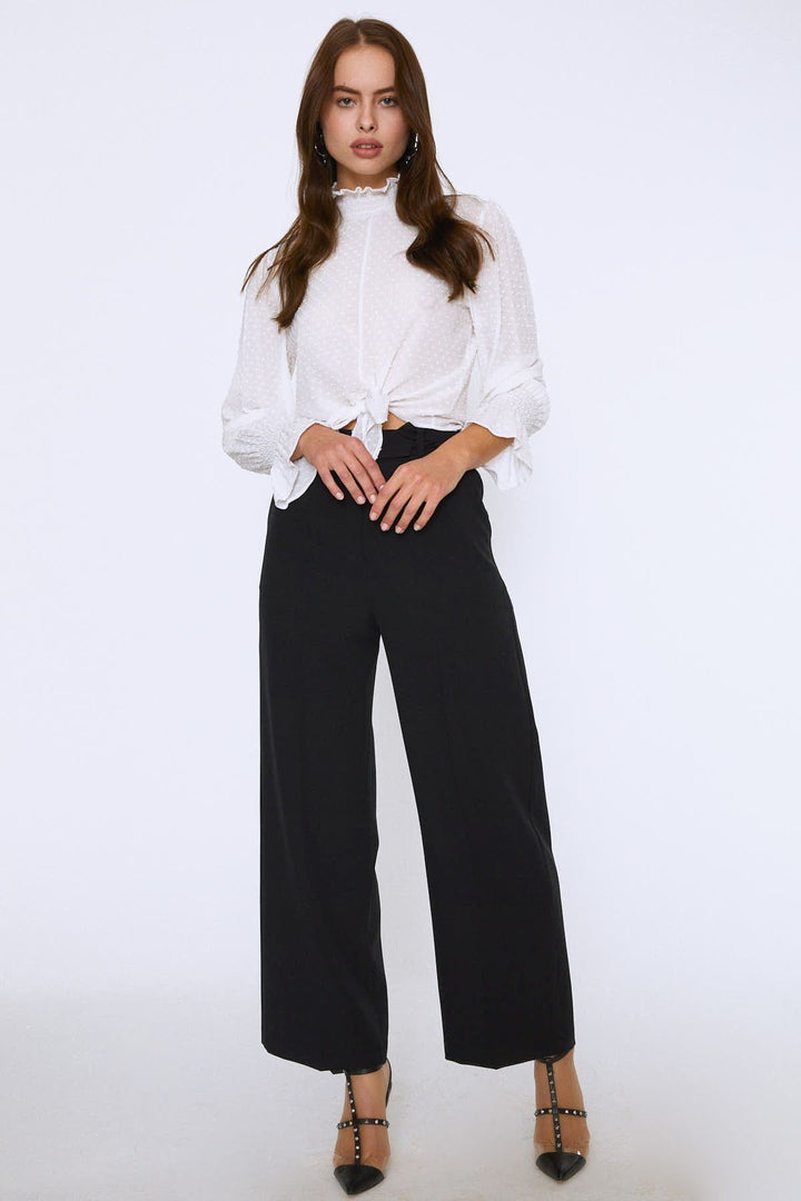 Tie Waist Long Sleeve Blouse Ecru